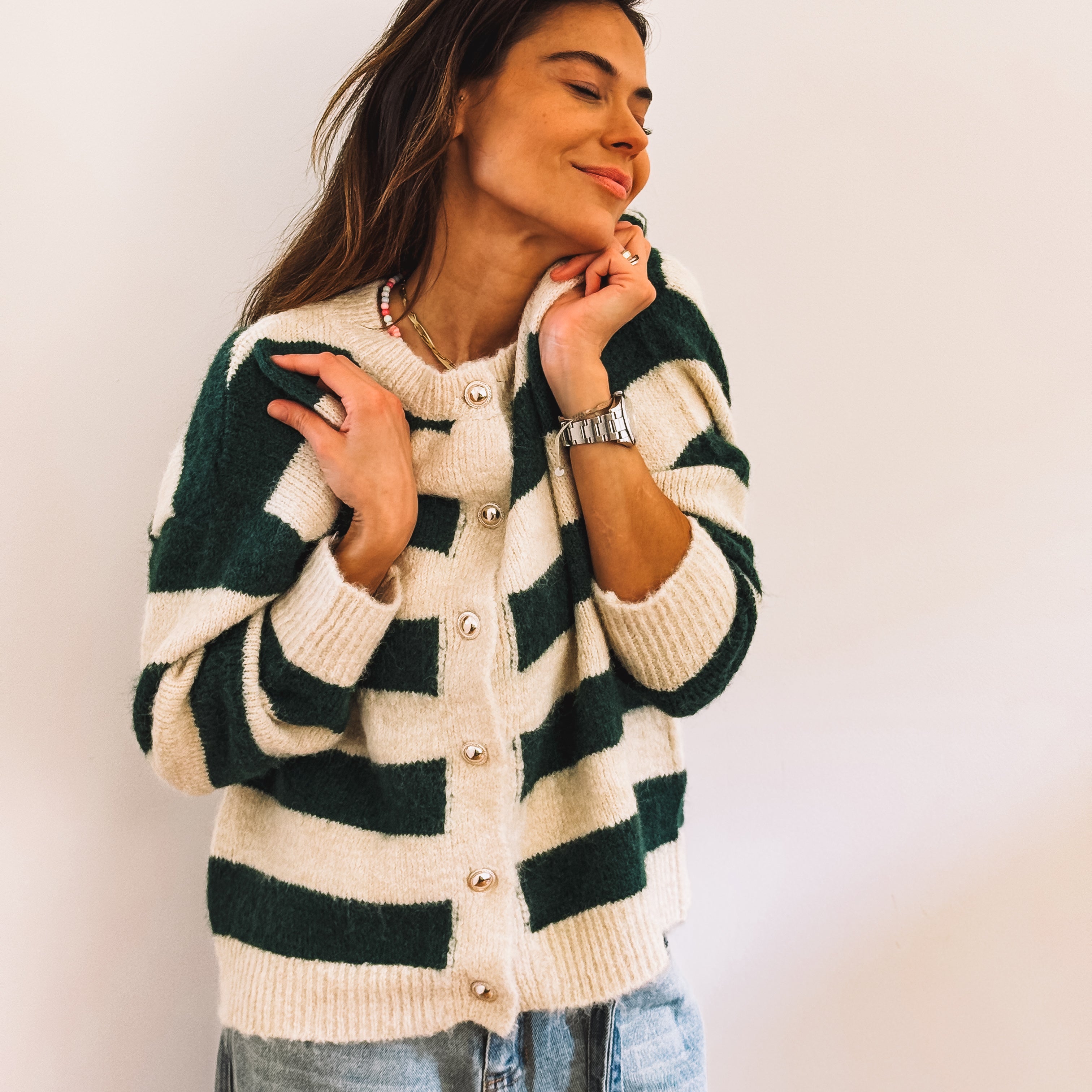 MOM stripe Cardigan