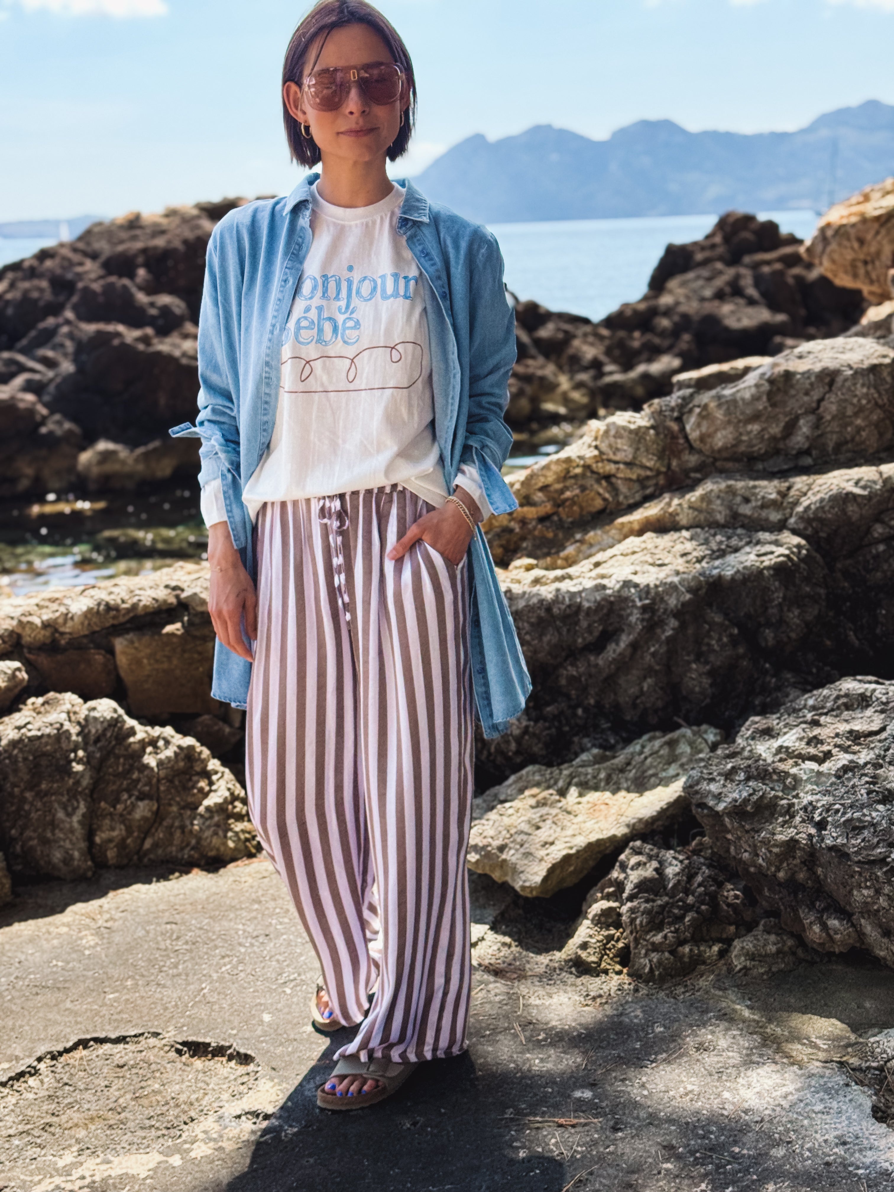 MOM satin stripe Pants